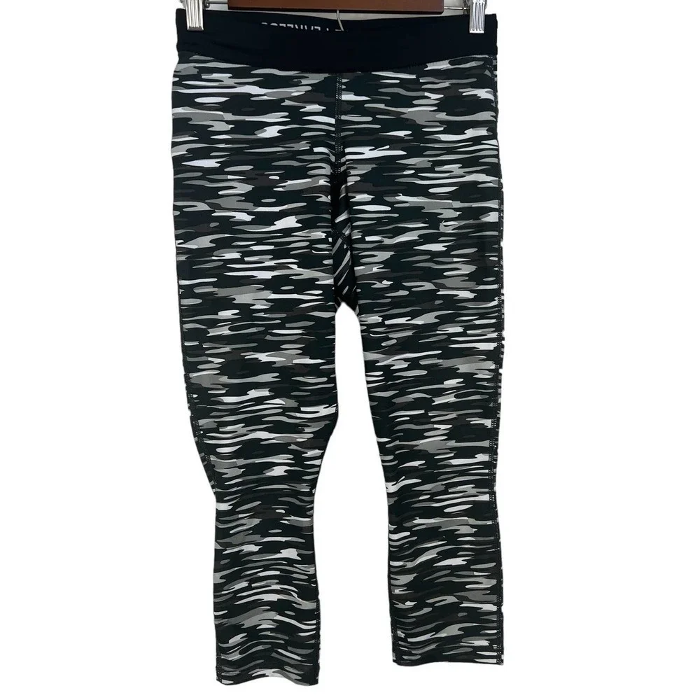 Nike Dri-FIT Running Camo Crop Leggings Black Gray White Women's Small
